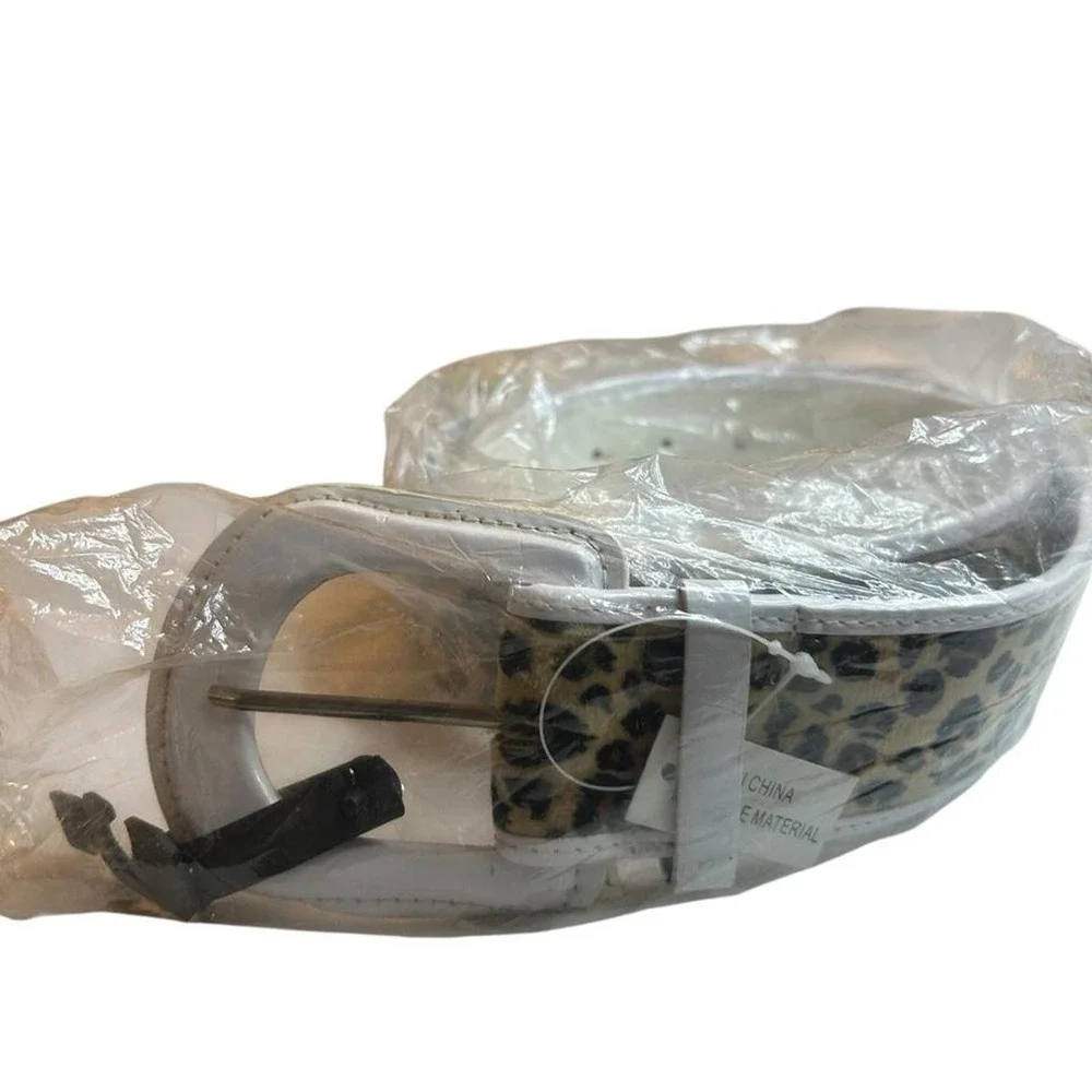 Y2K Leopard Belt McBling Scene Cheetah Print Wide 90s Going Out White Buckle M/L